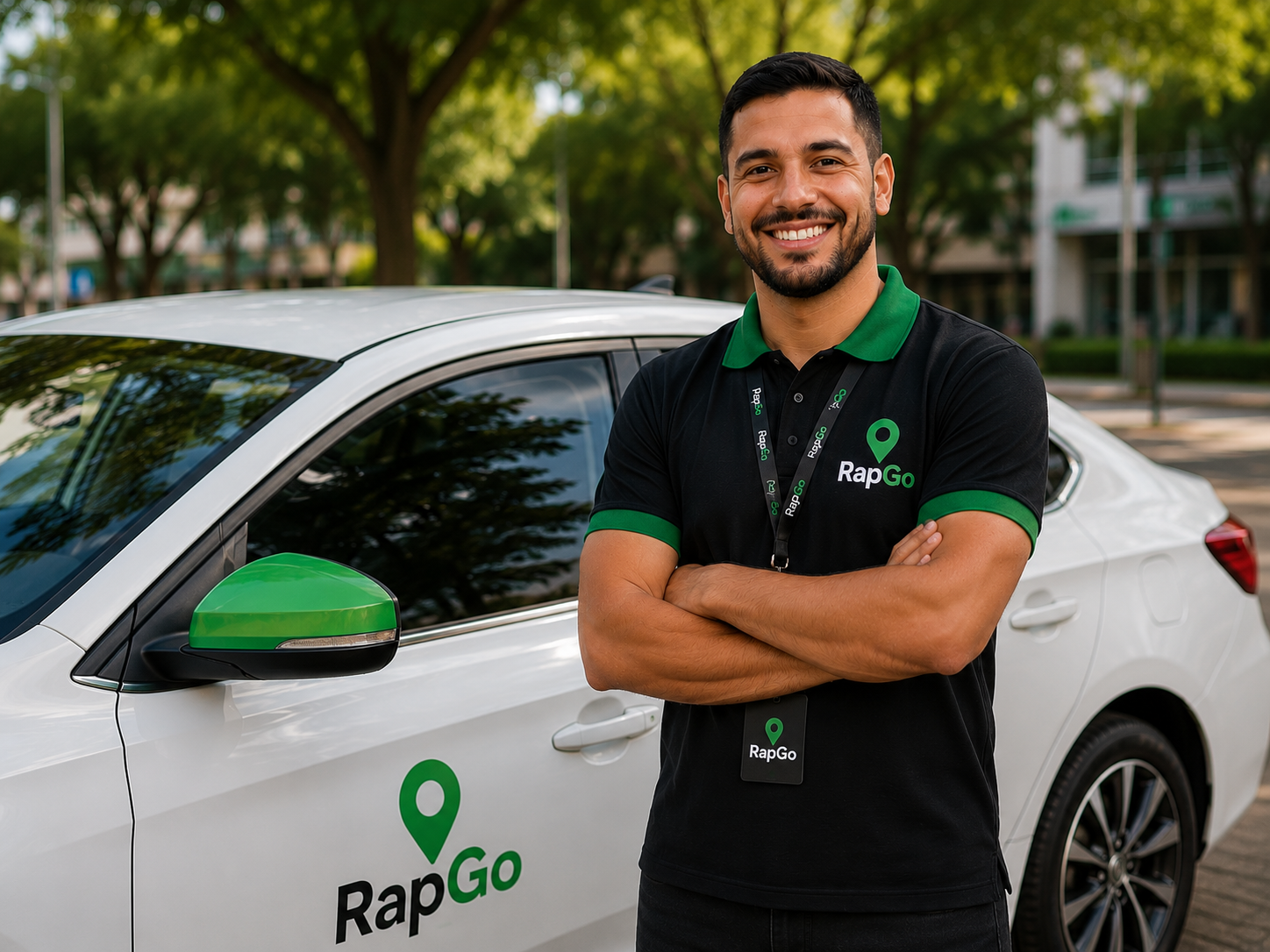 Motorista parceiro RapGo ao lado de um carro